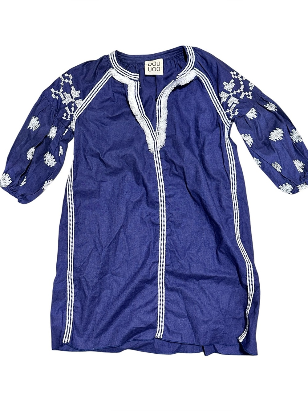 DOUUOD Navy Embroidered Boho Tunic Dress - Navy & White girls 6